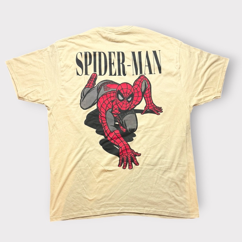 Marvel Spider-Man Graphic T-Shirt Tan Large Short Sleeve Crewneck Cotton Men L